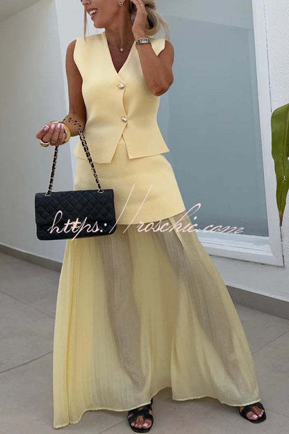 Stylish and Elegant Knit Gold Buttons V-neck Loose Vest