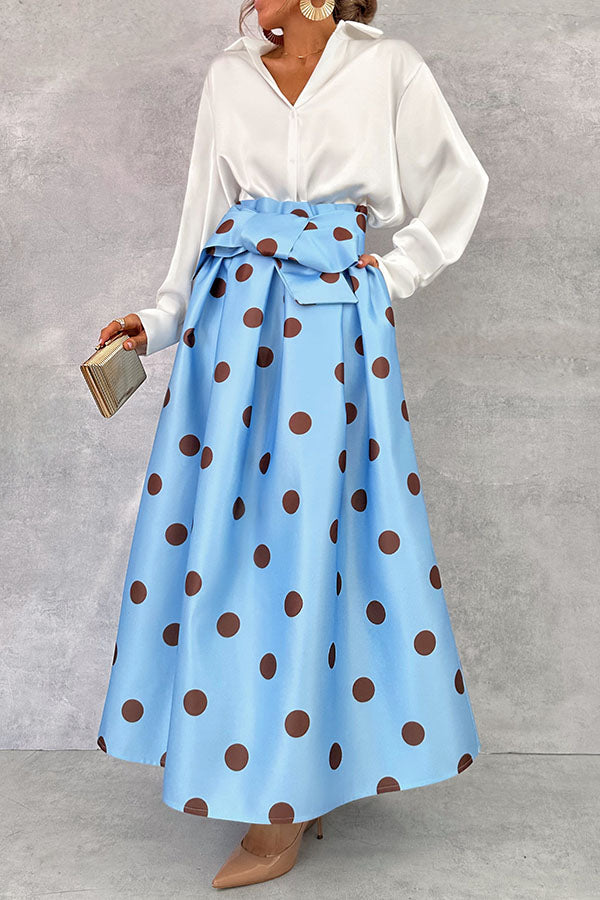 Moonlight Elegance Satin Oversized Bow Waist Pocket Umbrella Maxi Skirt