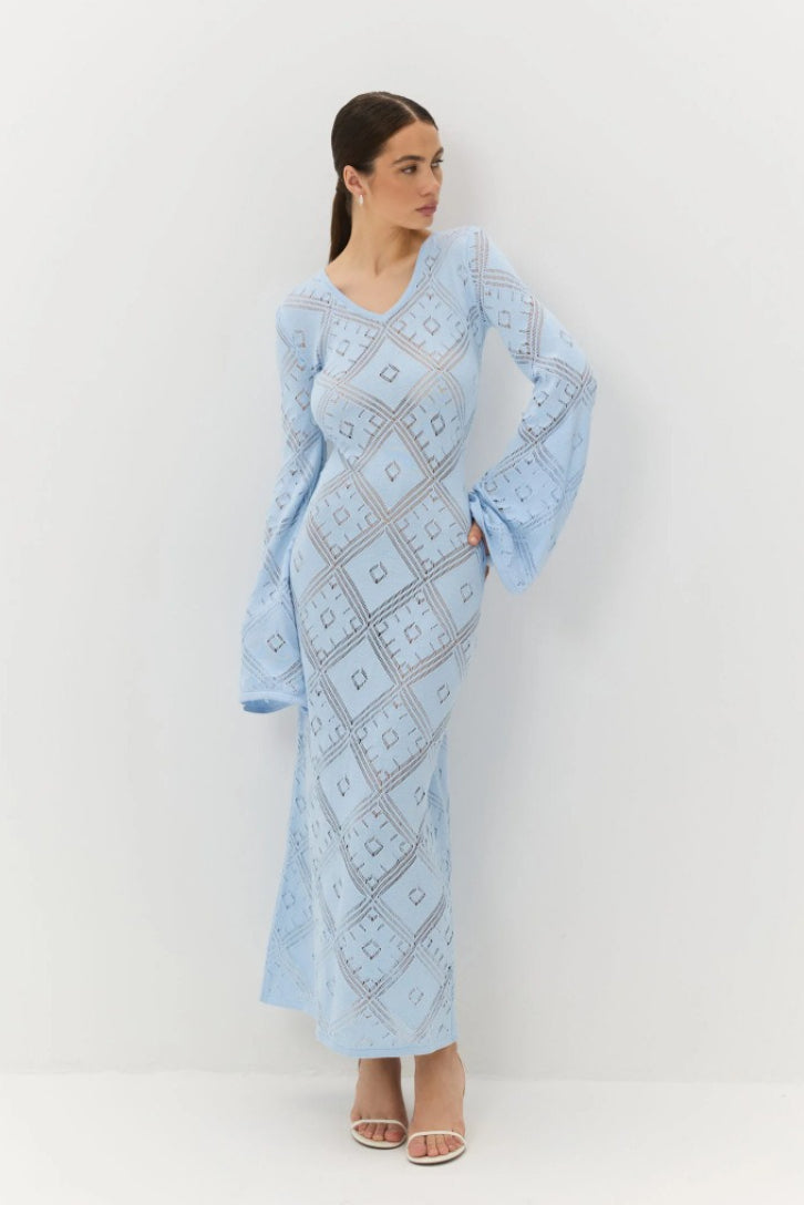 Vestido maxi de punto argyle jacquard de manga larga