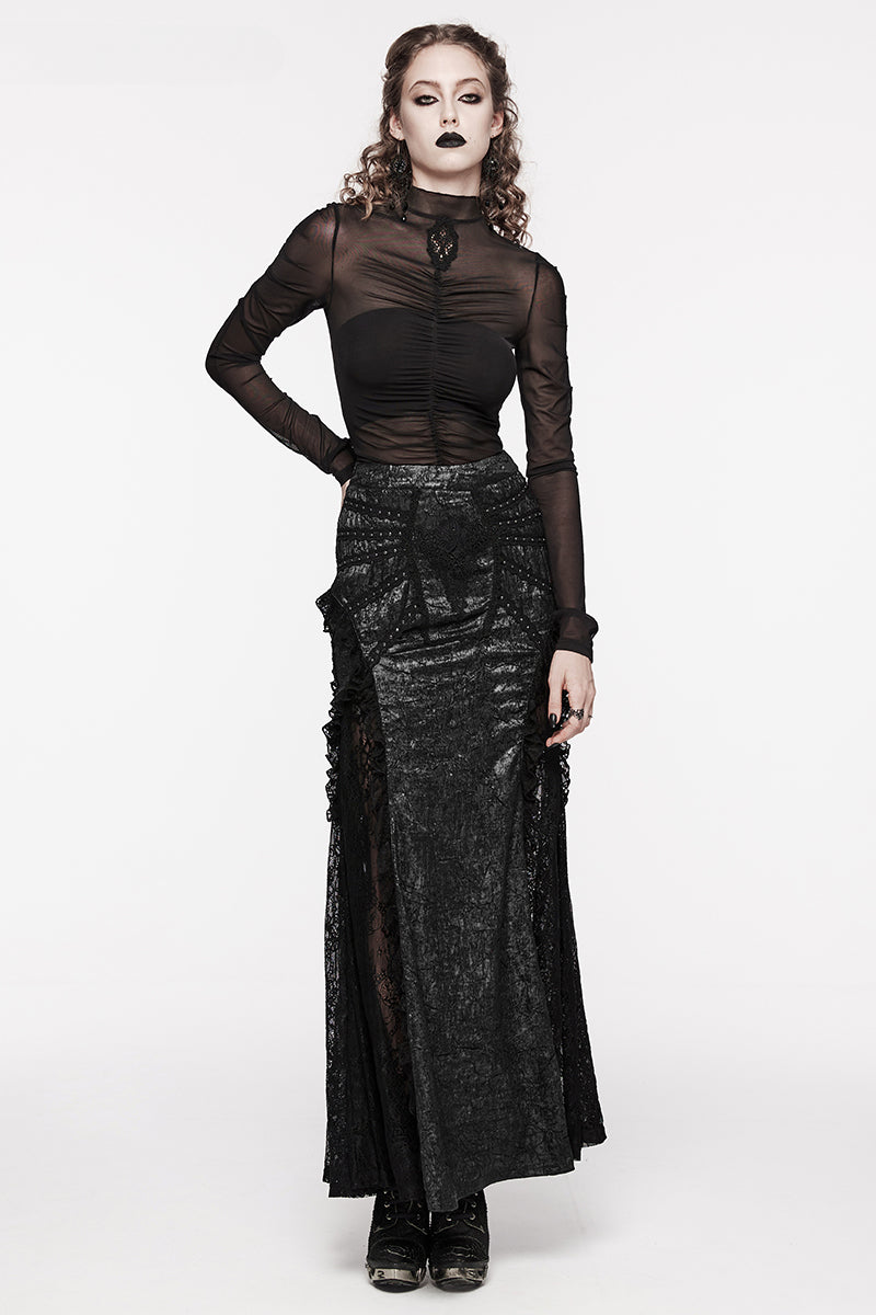 Women's Gorgeous Textured Gothic Midi Party Club Decoration  Lace Splicing Long Skirt