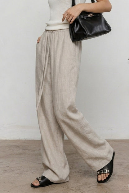 Linen Relaxed Draped Wide Leg Pants