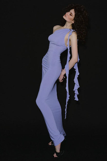 One Shoulder Backless Bodycon Slip Dress