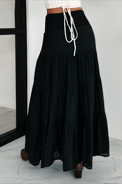Boho Chic High Waisted Contrast Drawstring A Line Maxi Skirt