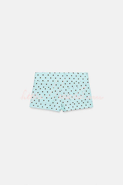 Trisha Linen Blend Polka Dot Stand Neck Belted Jacket and Low-Rise Pocket Mini Shorts Set
