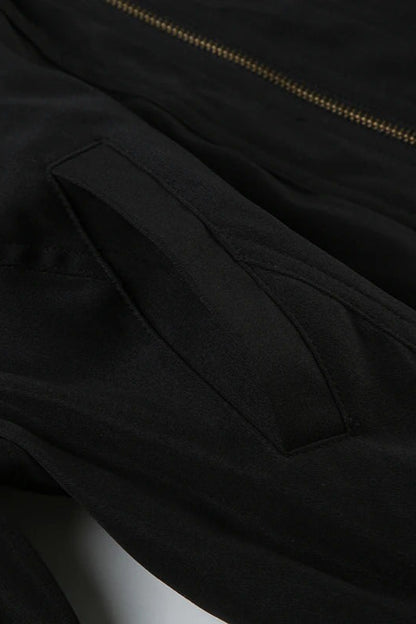 Casual Girdling Waist Black Jacket