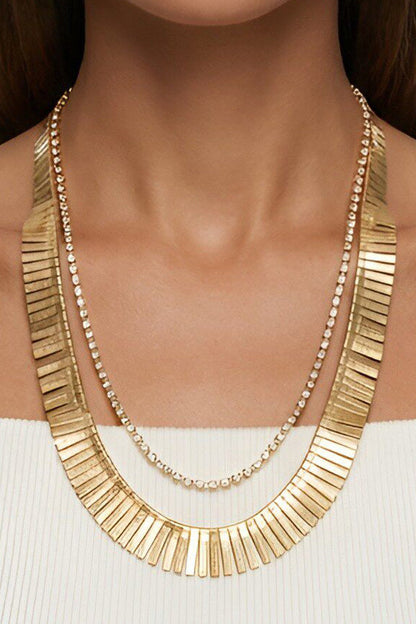 Fashionable Multi-layered Metal Necklace with Full Diamonds