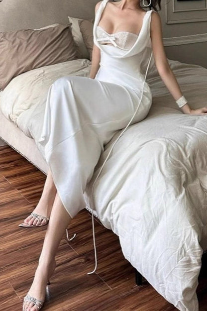 Satin Halter Mermaid Maxi Silk Dress