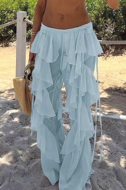 Pantalones acampanados con volantes, cordones y empalmes