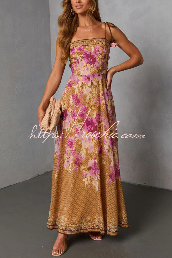 Fashionable Floral Print Square Neck Casual Vacation Maxi Dress