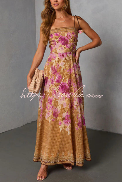 Fashionable Floral Print Square Neck Casual Vacation Maxi Dress