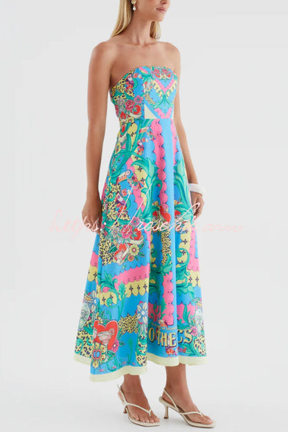 Unique Printed Sleeveless Off-shoulder Casual Vacation Midi Dresses