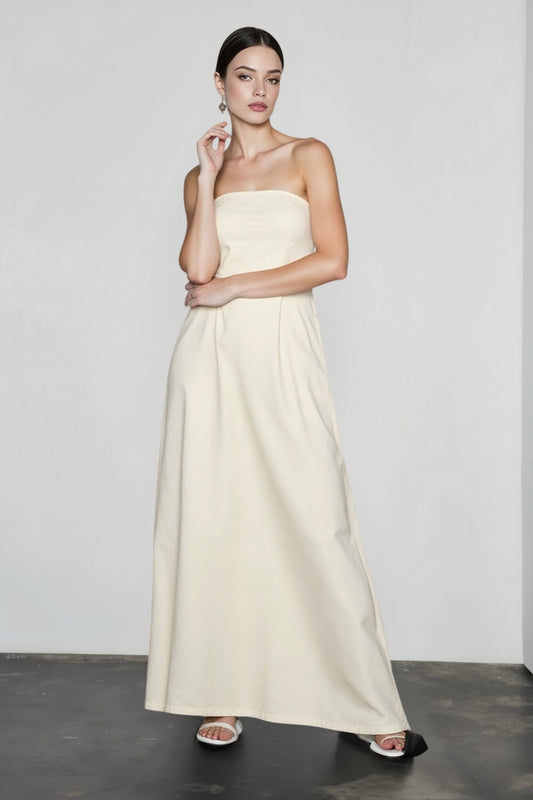 Linen Strapless High Waist Vacation Dress