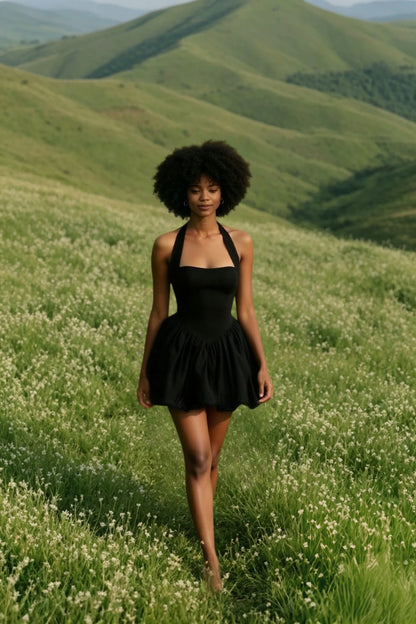 Sleeveless Halter Bubble  Mini Dress