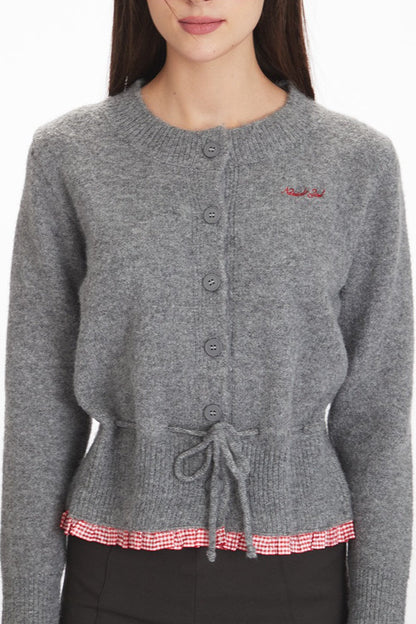 Waist-Cinched Cropped Knit Paneled Blouse