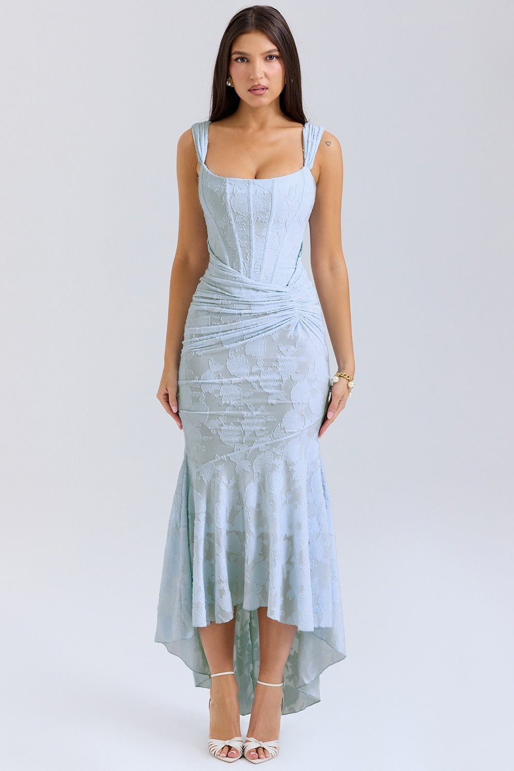 Vestido de gala de sirena de jacquard de malla elástica