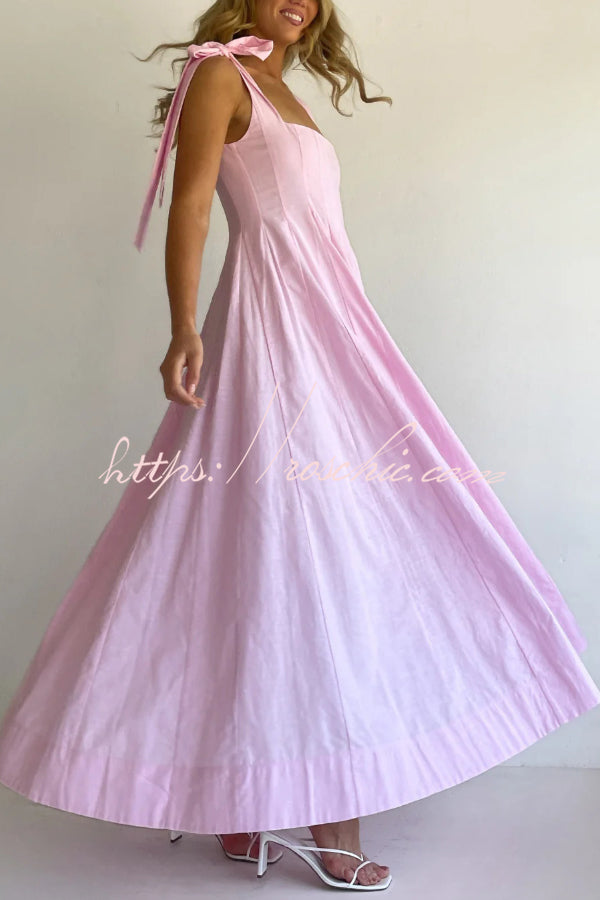 Solid Color Sleeveless Tie-up Suspender Elegant Patchwork Maxi Dress