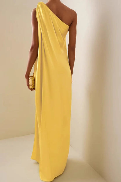 Asymmetric One Shoulder Slit Formal Dress