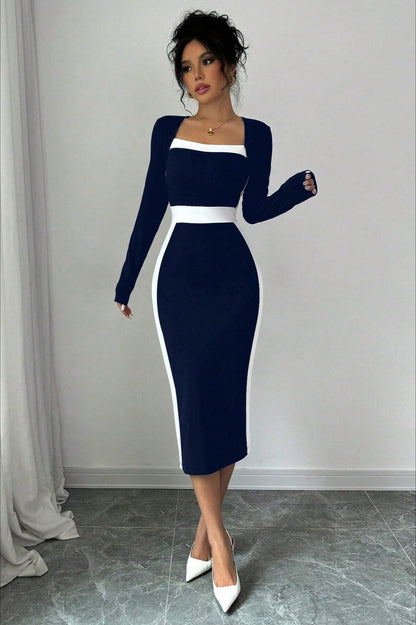 Vestido de cóctel ajustado con paneles de bloques de color