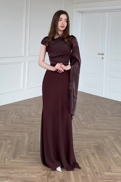 Vestido de fiesta de chifón con un solo hombro