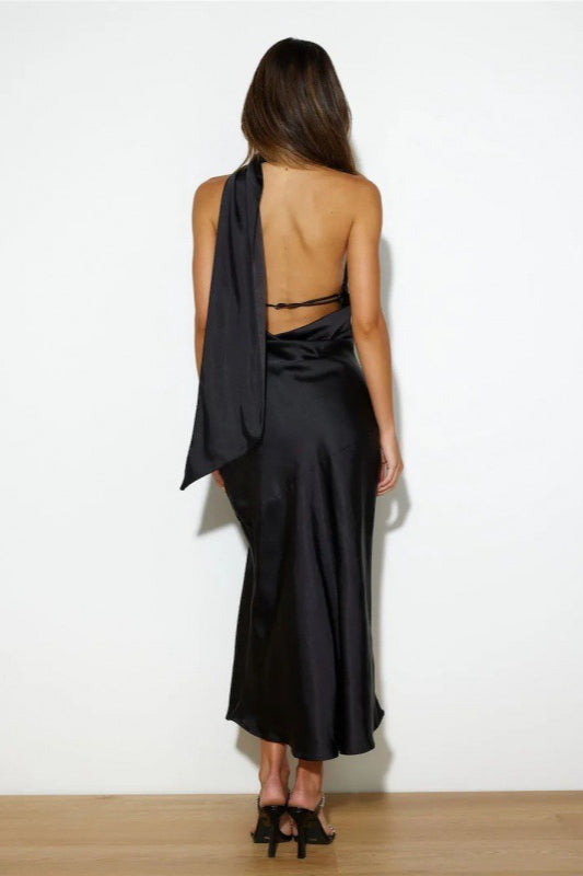 Chic Satin Slit Backless  Cocktail Dress