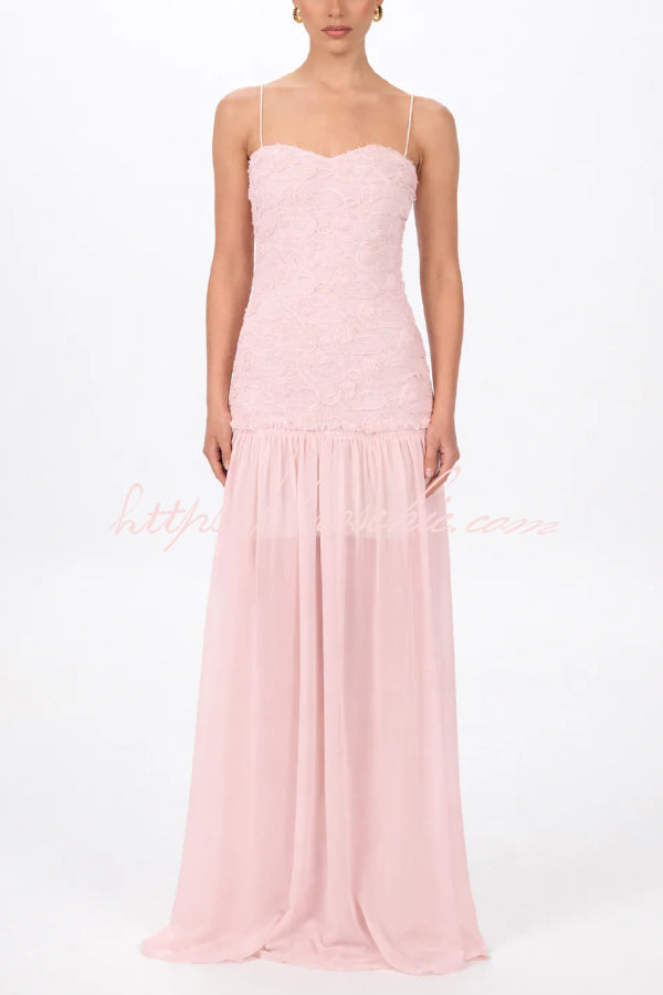 Stylish Three-dimensional Floral Chiffon Patchwork Strapless Elegant Maxi Dress