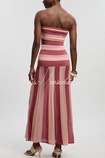A Splash of Color Knit Color-Block Striped Off Shoulder Stretch Maxi Dress