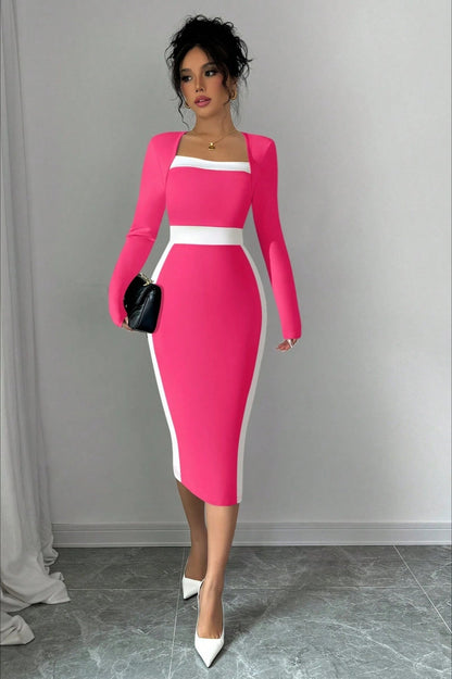 Vestido de cóctel ajustado con paneles de bloques de color