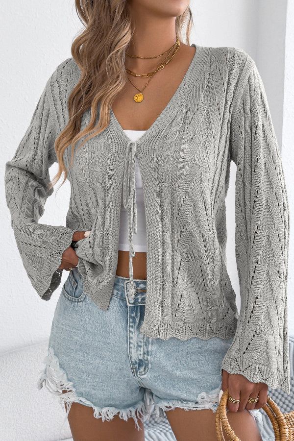 Solid Color Loose V-neck Long-sleeved Vacation Knit Cardigan