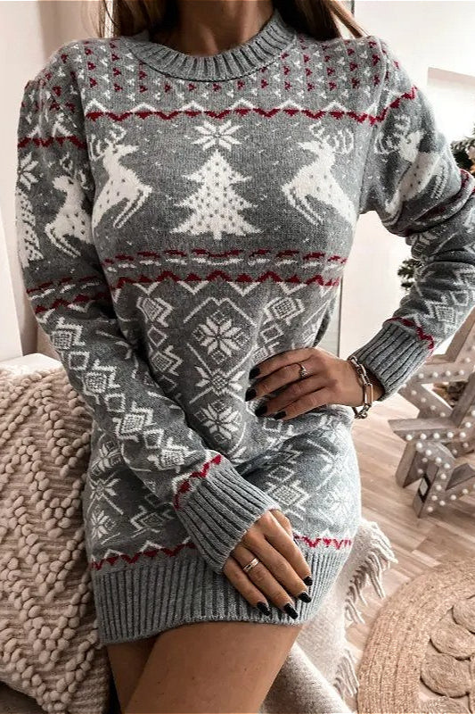 Knit Christmas Reindeer Color Block Sexy Fitted Mini Dresses
