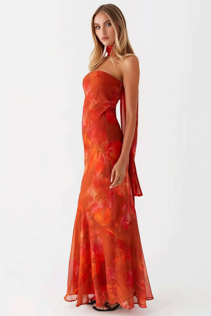 Vestido largo de cola de pez con estampado floral para vacaciones