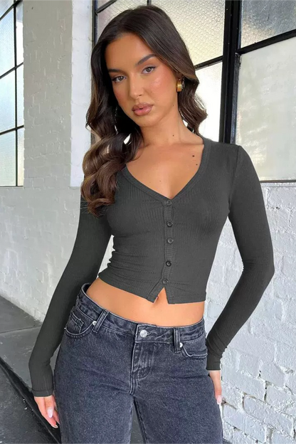 Y2K Ribbed Regular Shoulder Button Cardigan  Crop Top