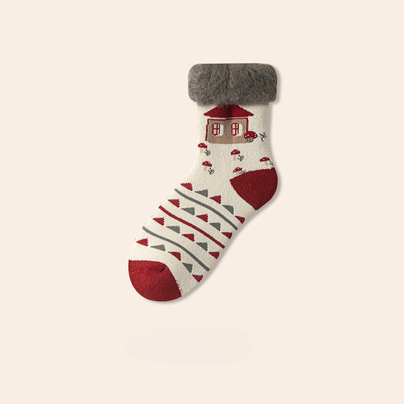 Plush Extra Thick Terry Red Mid Length Socks