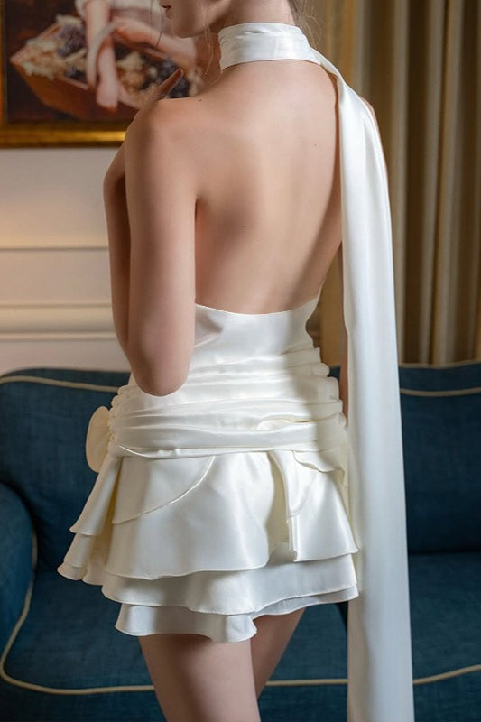 Off-Shoulder Backless Satin Silk Dress