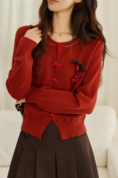 Retro Detail O Neck Cardigan