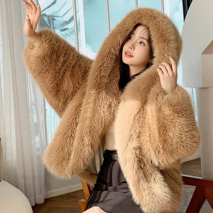 Eco-Friendly ImiTation Fox Hooded Coat