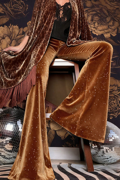 Stylish Velvet High-waisted Draped Casual Flared Pants