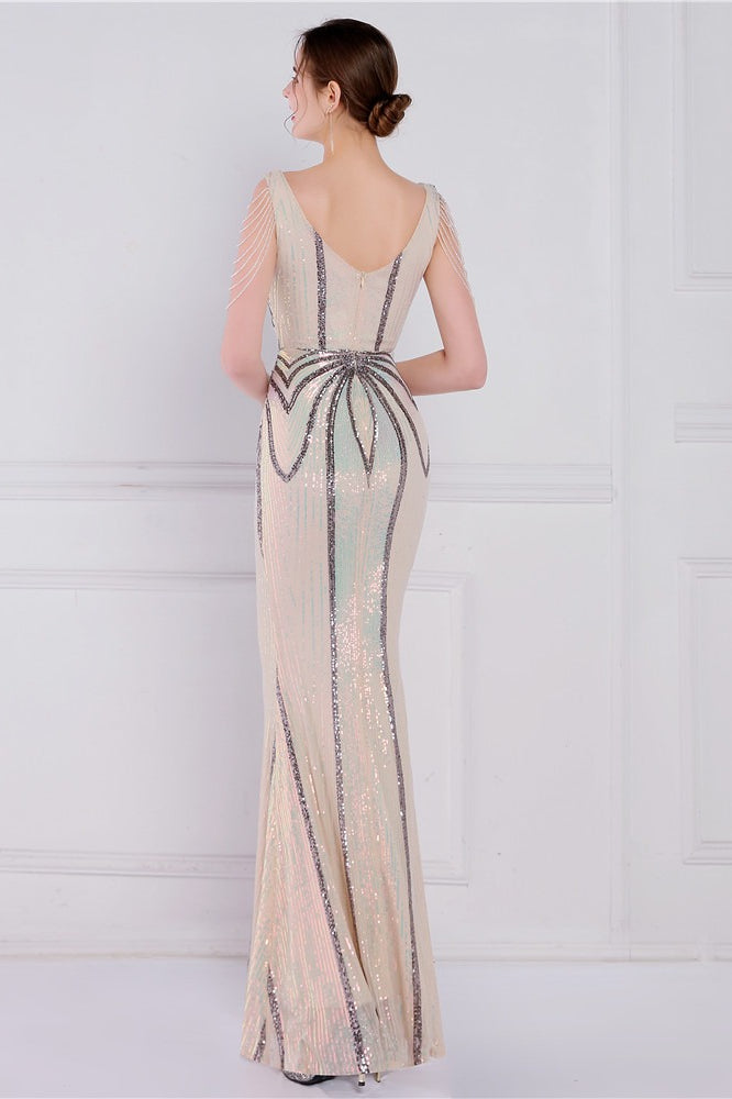 Vestido de fiesta de sirena con lentejuelas florales y pedrería