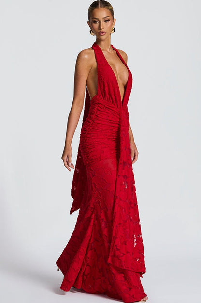 Vestido de fiesta ajustado fruncido con lazo