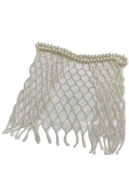 French-style Dress with A Cinched Waist and A Pearl Tassel Waist Chain