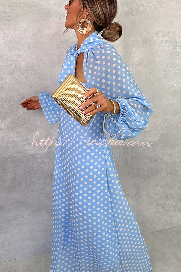 Alyasia Chiffon Polka Dot Print Split Balloon Sleeve Back Smocked Maxi Dress
