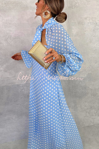 Alyasia Chiffon Polka Dot Print Split Balloon Sleeve Back Smocked Maxi Dress