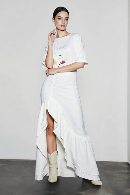 Cotton Asymmetric Slit Maxi Skirt