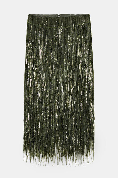 Stylish Sequined Tassel Elegant Midi Skirt