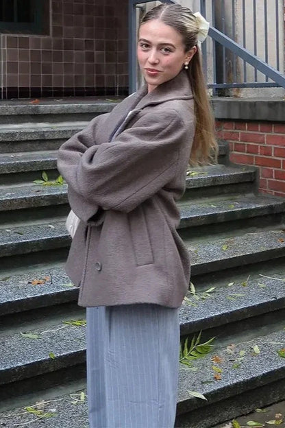 Double Breasted Wool Short Notch Lapel Coat