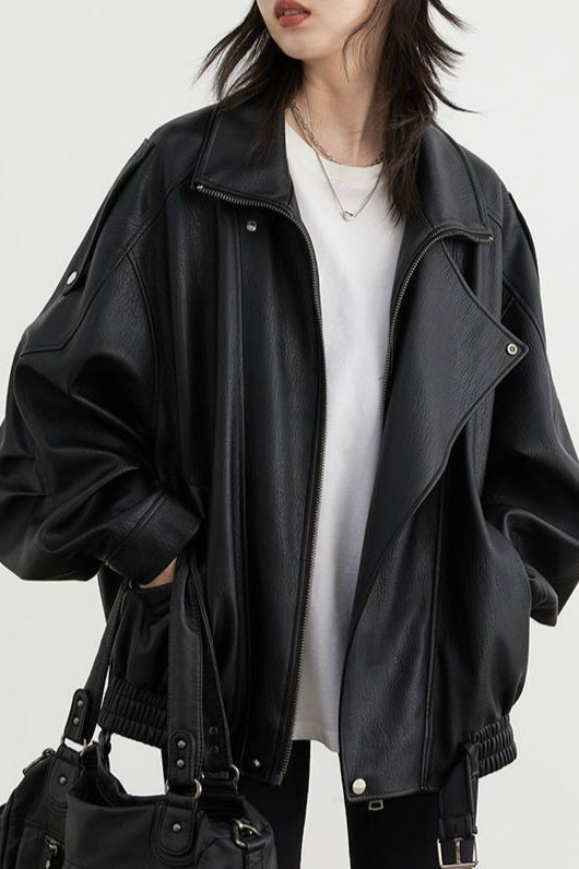 Chaqueta de cuero moto oversize