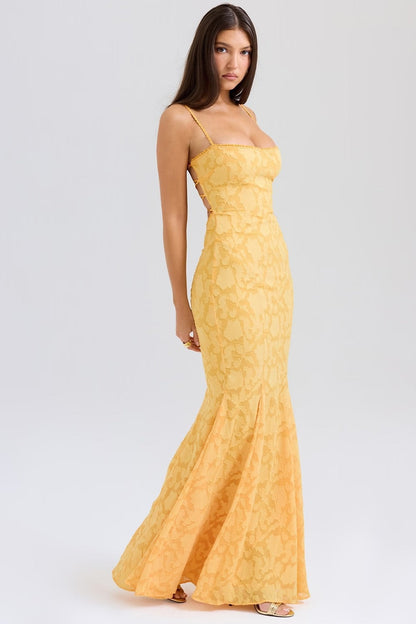 Jacquard Mermaid Cami Maxi Lace Dress