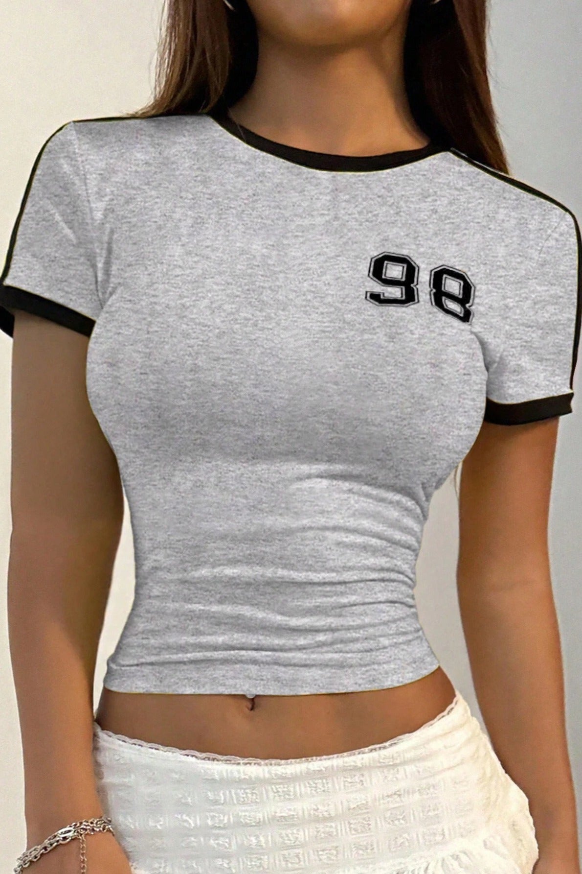 Camiseta Corta Estampada de Cuello Redondo Dulce