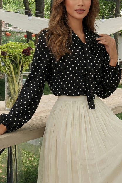 Polka Dot Print Tie-up Long-sleeved Loose Casual Shirt