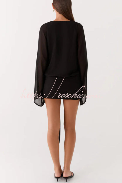 Tie-dye Print V-neck Long-sleeved Ribbon Vacation Mini Dress
