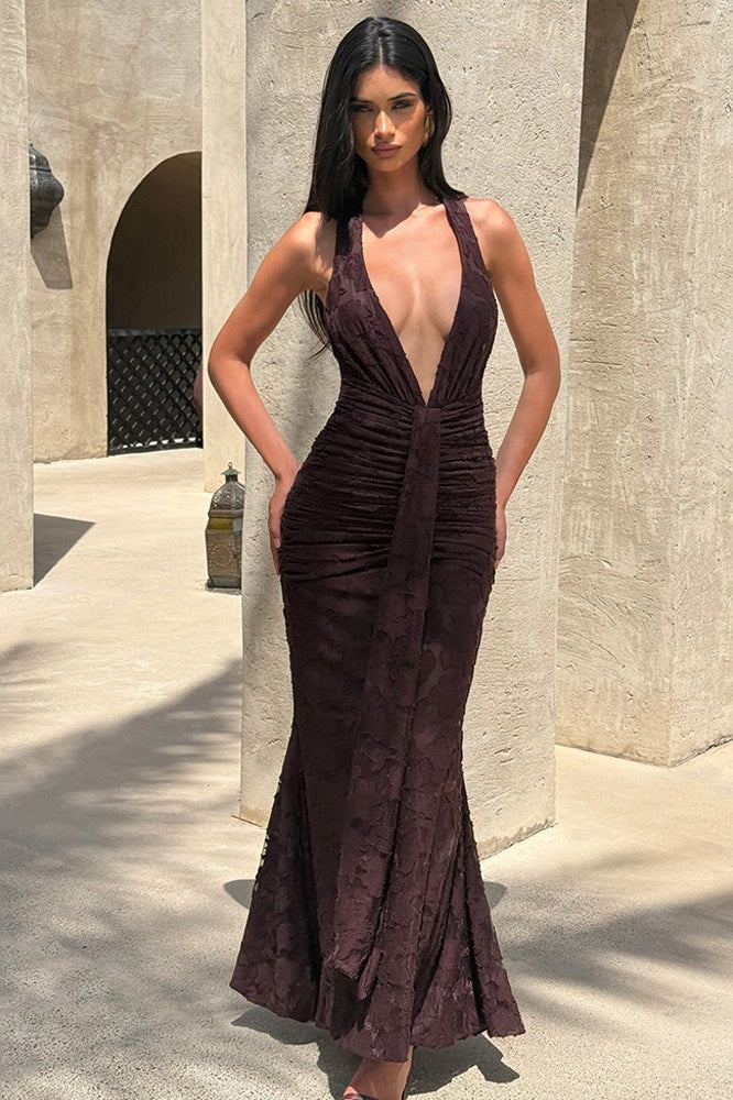 Vestido de fiesta ajustado fruncido con lazo
